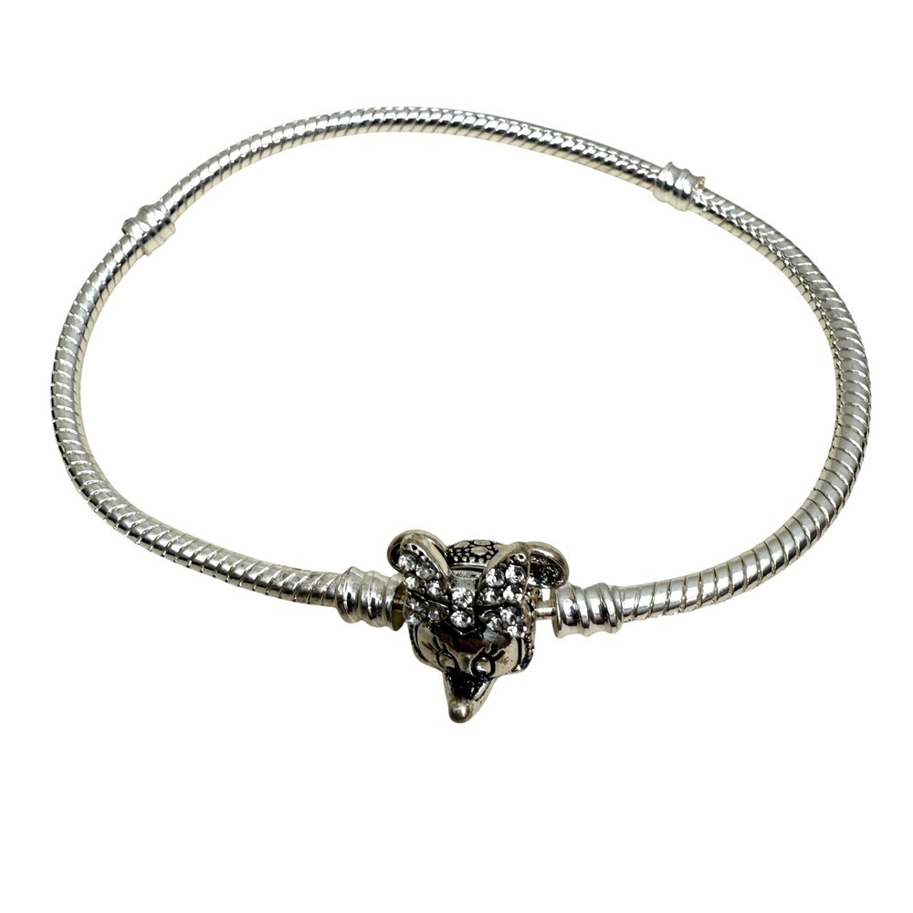 Silver Tone Minnie Mouse Charm Bracelet Snake Chain Rhinestone Bow Jewelry 7.25 - Picture 2 of 10